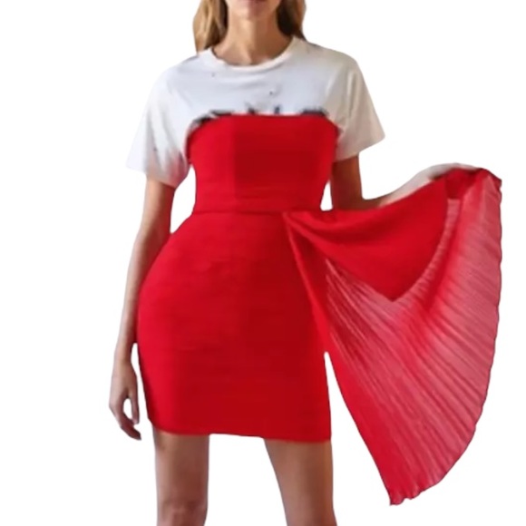Fame and Partners x Free People Vivia 2 / XS Red Ruched Pleated Chiffon Mini - Picture 4 of 6
